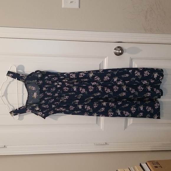 Fashion Jera Collection navy blue sleeveless pink floral midi dress size L - Picture 2 of 10